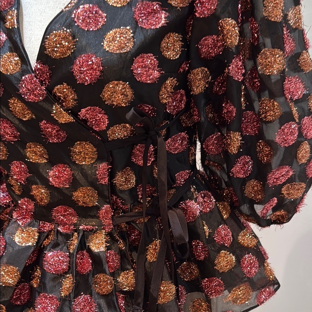 Sister Jane Pink Puff Sleeve Wrap Blouse - Picture 2 of 7